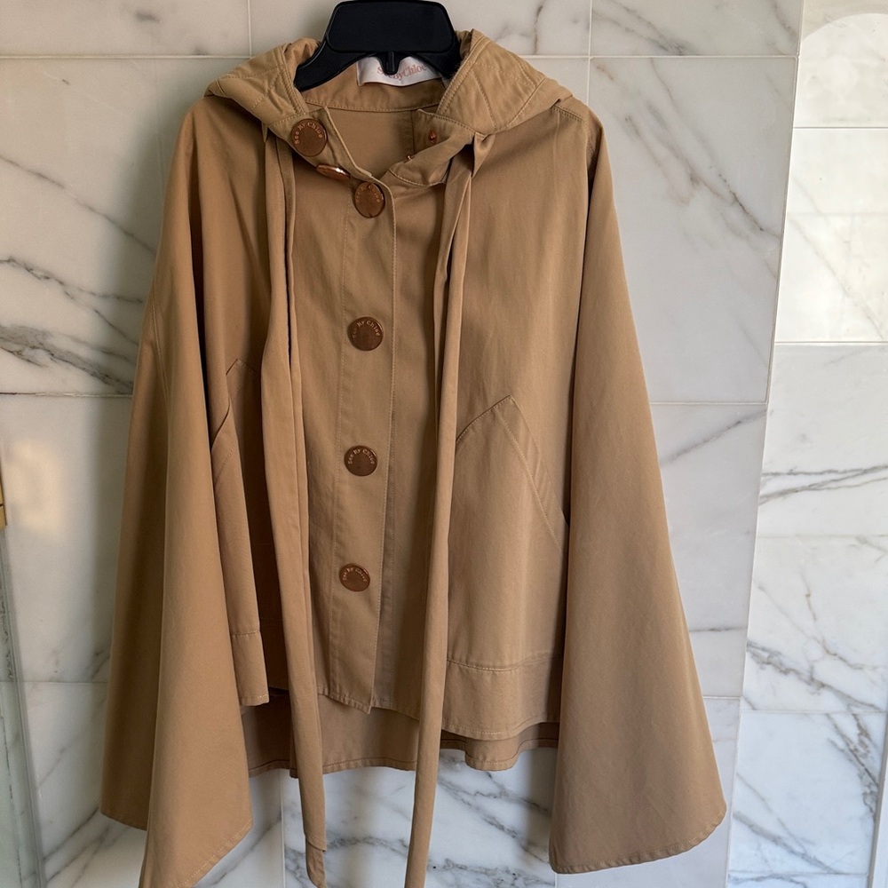 See By Chloe Beige Hooded Cape with Buttons